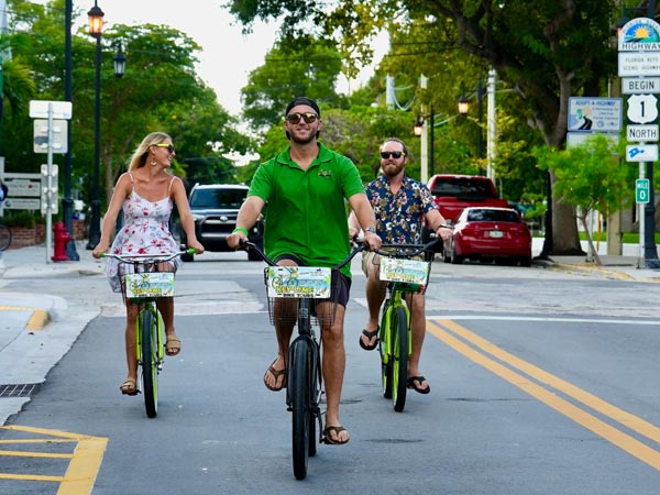 3 people biking in key west